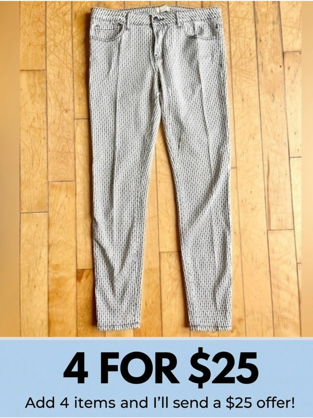 Forever 21 White Grey Patterned Pants Trousers Size 29
